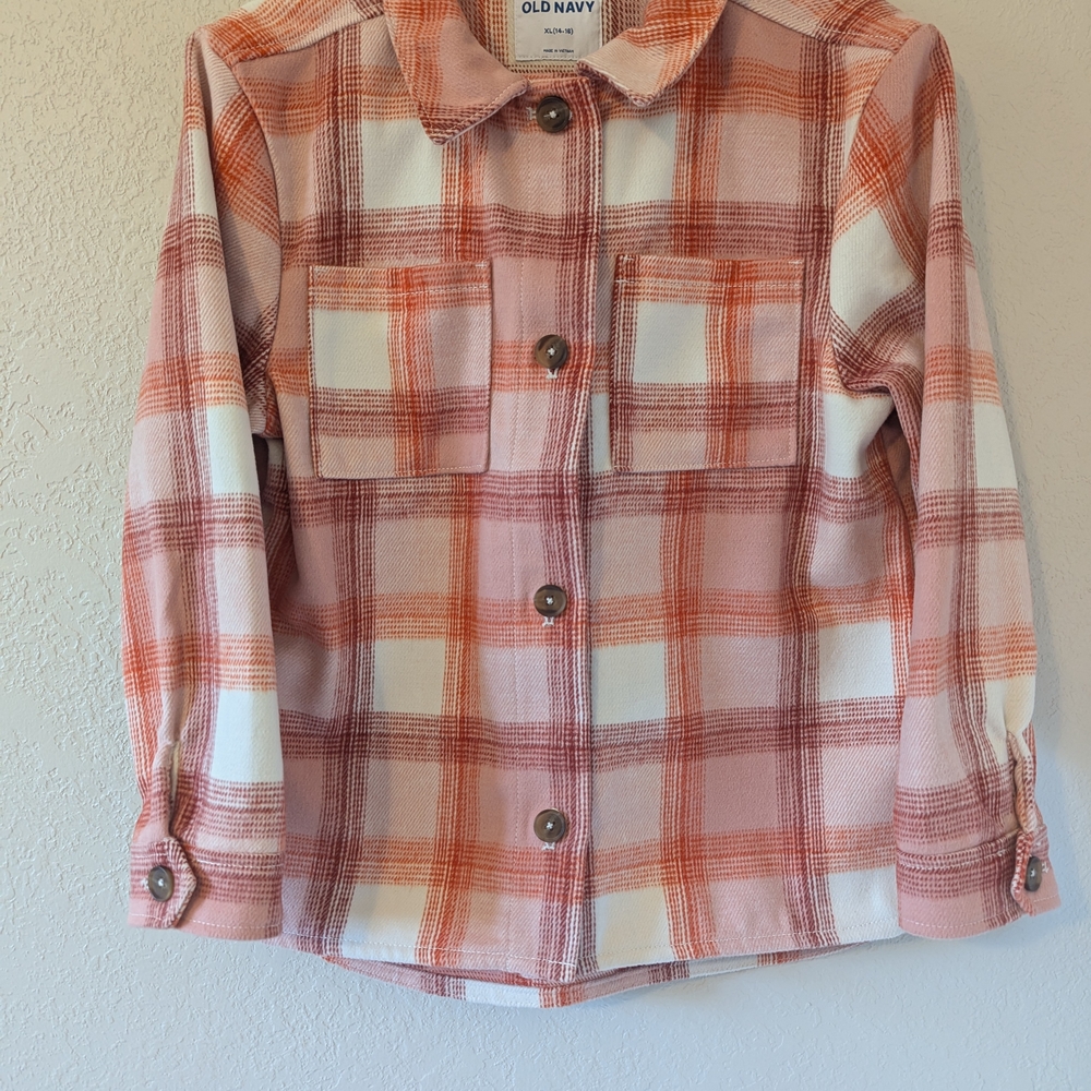 Old Navy Pink and Orange Plaid Shirt